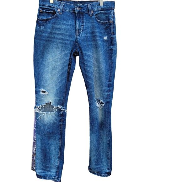 Men's Aero Slim Straight  Distressed Denim Blue Jeans Sz 30x32 - Picture 14 of 15